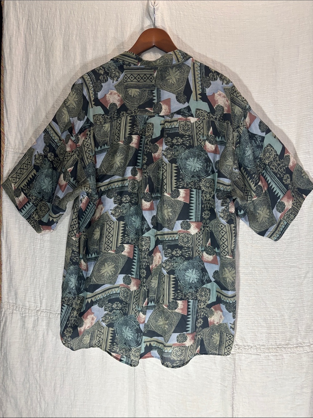 Vintage 90s Uranus 100% Silk Geometric Abstract Button Up Shirt XL EUC - Picture 5 of 6